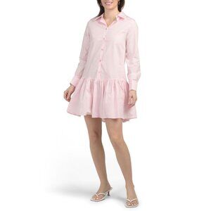 MAGARI Blush Long Sleeve Ruffle Mini Shirt Dress